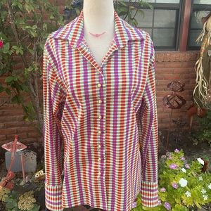 Liz Logie • Size 12 • Pink/Purple/Green • Color Blocks • Long Sleeve Blouse